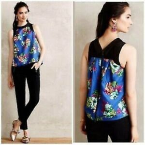 HD in Paris tank top size 4 blue floral swing colorful anthropologie
